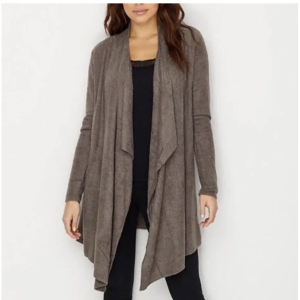 Barefoot Dreams Cardigan Sweater Bamboo Chic Lite Waterfall Brown Size S Medium